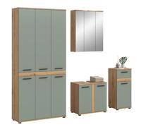 xonox.Home Blake Ensemble de Salle de Bain 4 pièces Sauge/chêne Artisan | Ensemble composé d'une armoire haute large, d'une armoire à miroir, d'un meuble sous lavabo, d'une commode