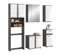 xonox.Home Blake Ensemble de Salle de Bain 5 pièces Blanc/argenté fumé | Ensemble composé d'une armoire à laver, d'un meuble sous lavabo, d'une armoire à miroir, d'une commode