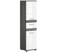 xonox.home Blake X02B2710 Armoire Haute pour Salle de Bain Blanc Brillant Corps Argent fumé NB 35 x 134 x 31 cm