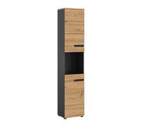 xonox.home Canu - Armoire Haute de Salle de Bain - Armoire Haute - Armoire étroite à l'avant - Corps en Basalte Gris NB - Env. 38 x 193 x 34 cm - Porte re./li.monté
