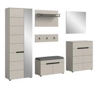 xonox.Home Canu Combinaison de Garde-Robe 5 pièces Cachemire Basalte 255 x | Ensemble composé d'une armoire, d'un banc, d'un panneau mural, d'un meuble à chaussures, d'un miroir mural