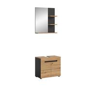 xonox.home Canu Ensemble de Meubles de Salle de Bain 2 pièces avec façade et Structure en chêne Artisanal Gris