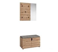 xonox.home - Combinaison de garde-robe 2 pièces Keno Artisan chêne mélaminé | Composé d'un panneau de garde-robe, d'un banc avec coussin d'assise - Beaucoup d'espace de rangement pour un couloir bien