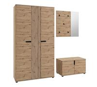 xonox.Home - Combinaison de Garde-Robe 3 pièces Keno Artisan chêne mélaminé | Composé d'une armoire large, d'un banc, d'un panneau porte-manteau - Beaucoup d'espace de rangement pour un couloir bien