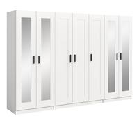 xonox.home Combinaison de penderie Visby 280 x 194 x 56 cm en Blanc - Ensemble de 3 pièces avec façades Miroir - Possibilités de Rangement maximales et Mise en Valeur visuelle de Votre Chambre à
