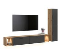 xonox.home Combinaison de Salon avec éclairage The One 259 x 182 x 34 cm en Artisan/Basalte - Mur avec 2 Portes, 2 Volets et LED - 10 Compartiments créent Beaucoup d'espace et Une lumière Confortable