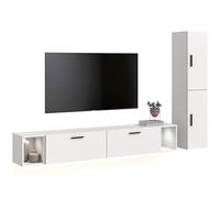 xonox.home Combinaison de salon avec éclairage The One 259 x 182 x 34 cm en blanc - Armoire murale avec 2 portes, 2 volets et lumière LED - 10 compartiments créent beaucoup d'espace et une ambiance de