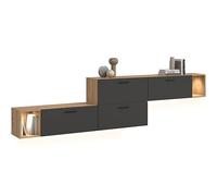 xonox.home Combinaison de Salon avec éclairage The One 276 x 97 x 34 cm en Artisan/Basalte - Large Mur avec 4 Volets & LED - 10 Compartiments combinent chêne Rustique avec Effets de lumière Modernes