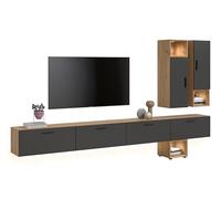 xonox.home Combinaison de Salon avec éclairage The One 300 x 178 x 34 cm en Artisan/Basalte - Mur XXL avec 2 Portes, 4 Volets et LED - 15 Compartiments offrent Un Espace de Rangement et Une