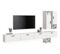 xonox.home Combinaison de salon avec éclairage The One 300 x 178 x 34 cm en blanc - Mur XXL avec 2 portes, 4 volets et LED - 15 compartiments offrent un espace massif et un concept d'éclairage moderne