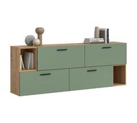 xonox.home Combinaison de Salon The One 176 x 97 x 34 cm en chêne Artisanal et Vert fumé, Combinaison Murale avec 4 battants, 10 Compartiments pour Beaucoup d'espace et Une Touche de Couleur Moderne