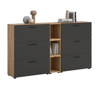 xonox.home Combinaison de salon The One 176 x 99 x 34 cm en chêne artisanal et basalte - Ensemble de rangement avec 6 rabats - 15 compartiments au total pour une maison bien rangée avec des accents de