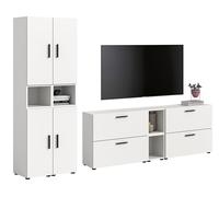 xonox.home Combinaison de Salon The One 259 x 182 x 34 cm en Blanc Imitation - Grande Armoire Murale avec 4 Portes et 4 Rabats - 20 Compartiments au Total offrent des possibilités infinies pour Un