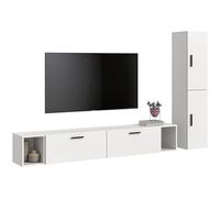 xonox.home Combinaison de salon The One 259 x 182 x 34 cm en blanc imitation - Grande paroi de placard avec 2 portes et 2 rabats - Offre 10 compartiments pour un ordre maximal et une ambiance de salon