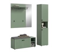 xonox.Home Ensemble de 3 pièces - Banc de Garde-Robe avec Coussin de siège, Panneau de Garde-Robe et Armoire (l x H x P) : 161 x 192 x 37 cm - Imitation Vert fumé