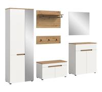 xonox.home Ensemble de garde-robe 5 pièces Canu 255 x 190 x 37 cm Blanc | Ensemble composé d'une armoire, d'un banc, d'un panneau mural, d'un meuble à chaussures, d'un miroir mural