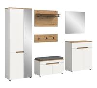 xonox.home Ensemble de garde-robe 5 pièces Canu 255 x 190 x 37 cm Blanc | Ensemble composé d'une armoire, d'un banc, d'un panneau mural, d'un meuble à chaussures, d'un miroir mural