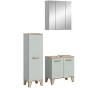 xonox.home Ensemble de salle de bain Star 3 pièces - Armoire de salle de bain - Meuble sous lavabo - Armoire à miroir - l x H x P : 109 x 190 x 34 cm - Vert clair/chêne clair