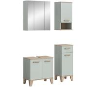 xonox.home Ensemble de salle de bain Star - Meuble sous-lavabo - Armoire à miroir - Armoire de salle de bain semi-haute - Armoire suspendue (l x H x P) : 109 x 190 x 34 cm - Vert clair/chêne clair