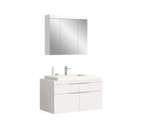 xonox.Home Ensemble de Salle de Bain Viana 2 pièces, Blanc Mat/Blanc | Composé d'une armoire de lavabo suspendue, d'une armoire à miroir