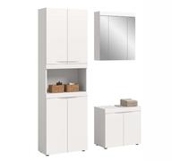 xonox.Home Ensemble de Salle de Bain Viana 3 pièces, Blanc Mat/Blanc | Composé d'une armoire haute large, d'un meuble sous lavabo, d'une armoire à miroir