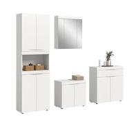 xonox.Home Ensemble de Salle de Bain Viana 4 pièces, Blanc Mat/Blanc | Composé d'une large armoire haute, d'un lavabo, d'une commode, d'une armoire à miroir