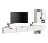 xonox.home Ensemble de Salon The One 300 x 178 x 34 cm en Blanc Imitation - Meuble de Salon Massif avec 2 Portes et 4 Rabats - 15 Compartiments offrent de la Place pour des Livres et de la Technique