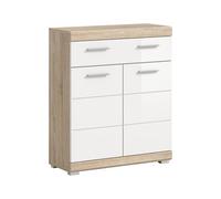 xonox.home Lambada - Commode de Salle de Bain - Armoire midi - Large Corps Blanc Brillant - Corps en chêne Sonoma Clair - Environ 74 x 88 x 31 cm