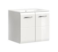 xonox.Home Lavabo Ice 60 x 55 x 46 cm avec lavabo dans Le Corps Blanc Imitation et Avant Blanc Brillant - Espace de Lavage pour Salle de Bain en Blanc - Moderne et Compact