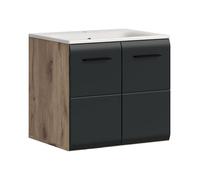 xonox.Home Lavabo Ice 60 x 55 x 46 cm avec lavabo dans Le Corps Nox Oak et façade Noir Mat - Espace de Lavage pour Salle de Bain Aspect Bois - Moderne et Compact