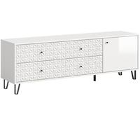 xonox.home Meuble bas Prisma 164 x 56 x 40 cm en blanc avec façade 3D effet - Meuble de rangement moderne pour salon et chambre à coucher, offre de la place pour les médias et la décoration - Pratique