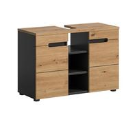 xonox.home Meuble de Salle de Bain Canu - Meuble sous Vasque - Meuble Bas en chêne Artisanal - Corps en Basalte Gris NB - Environ 80 x 55 x 34 cm