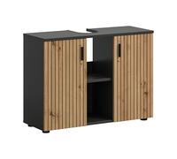 xonox.Home Meuble sous-lavabo Mone 80 x 59 x 30 cm - Corps : Imitation Basalte et façade Imitation chêne Artistique - Meuble de Salle de Bain Moderne pour lavabo - Chaud et Naturel