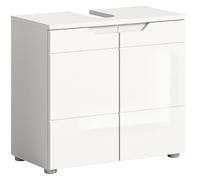 xonox.home - Meuble sous-lavabo Solero 63 x 59 x 34 cm, Avant Blanc Brillant, Corps en tirant Profond, Meuble de Salle de Bain, Moderne et Fonctionnel