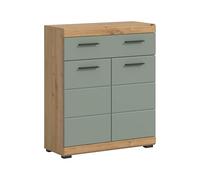 xonox.home Scout - Armoire de Salle de Bain - Armoire étroite sur Pied - Façade - Vert Sauge - Corps en chêne Artisanal NB - Env. 74 x 88 x 31 cm