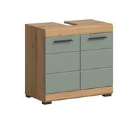 xonox.home Scout Meuble sous-Vasque de Salle de Bain - Meuble sous Vasque - Meuble sous Vasque à l'avant - Vert Sauge - Corps en chêne Artisanal NB - Environ 60 x 56 x 34 cm