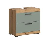 xonox.home Scout Meuble sous-Vasque de Salle de Bain - Meuble sous Vasque - Meuble sous Vasque - Meuble Avant - Vert Sauge - Corps en chêne Artisanal NB - Environ 60 x 56 x 34 cm - avec tiroirs