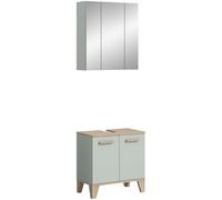 xonox.home Star Ensemble de meubles de salle de bain 2 pièces - Meuble de salle de bain - Meuble sous lavabo - Armoire à miroir (l x H x P) : 60 x 190 x 34 cm - Vert clair/chêne clair