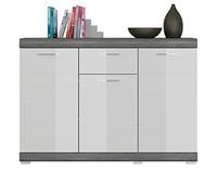 xonox.home Wohnen Scout X06B2903 Commode Avant Blanc Brillant Corps argenté fumé env. 120 x 85 x 37 cm