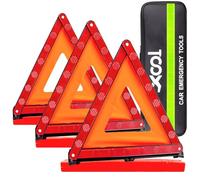 XOOL Lot de 3 Triangles de Signalisation Voiture, Triangle de Présignalisation Pliables avec Boîte de Rangement, Haute Visibilité Réfléchissante, Base Stable Antidérapante, Kit Sécurité Routière
