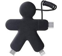 Xoopar - Buddy Câble Multi USB 4 en 1 - Chargeur Universel en Plastique Recyclé - Connecteurs USB, USB-C et Lightning - Compatible Smartphones et Tablettes - Noir