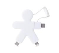 Xoopar Buddy Câble Multi USB 4 en 1 en Plastique Recyclé - Blanc | Petit bonhomme 4 en 1 en plastique recyclé : USB, USB-C et Lightning - compatible smartphones et tablettes