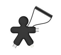 Xoopar Buddy Câble Multi USB 4 en 1 en Plastique Recyclé - Noir | Petit bonhomme 4 en 1 en plastique recyclé : USB, USB-C et Lightning - compatible smartphones et tablettes