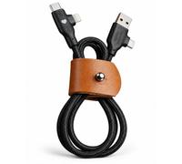 Xoopar - Cable de Charge Rapide 60W Le Sellier Bride - Multi USB 3 en 1 - USB - USB-C - Lightning - Compatible Smartphones et Appareils USB - Bride en Cuir Upcy ognac