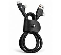 Xoopar - Cable de Charge Rapide 60W Le Sellier Bride - Multi USB 3 en 1 - USB - USB-C - Lightning - Compatible Smartphones et Appareils USB - Bride en Cuir Upcyclé - Noir