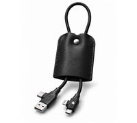 Xoopar - Cable de Charge Rapide 60W Le Sellier Etui - Multi USB 3 en 1 - USB - USB-C - Lightning - Compatible Smartphones et Appareils USB - Étui en Cuir Upcyclé - Noir