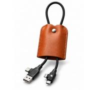 Xoopar - Cable de Charge Rapide 60W Le Sellier Etui - Multi USB 3 en 1 - USB - USB-C - Lightning - Compatible Smartphones et Appareils USB - Étui en Cuir Upcy ognac