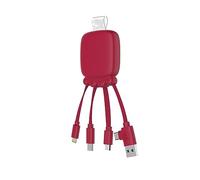 Xoopar Câble Multi Connecteurs USB - Hub USB 4 en 1- Chargeur Universel et Batterie Externe 3000 mAH en Plastique Recyclé - Octopus Gamma - Rouge