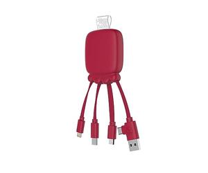 Xoopar Câble Multi Connecteurs USB - Hub USB 4 en 1- Chargeur Universel et Batterie Externe 3000 mAH en Plastique Recyclé - Octopus Gamma - Rouge