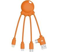 Xoopar Câble Multi USB 4 en 1 en Forme de Pieuvre Chargeur Universel en Plastique Recyclé issue des Océans Port USB/C Lightning Micro USB Compatible tous les Smartphone Octopus OBP Orange